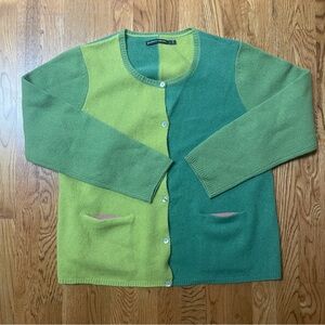 Gudrun Sjödén Wool Green Accent Colorblock Cardigan Large Lagenlook